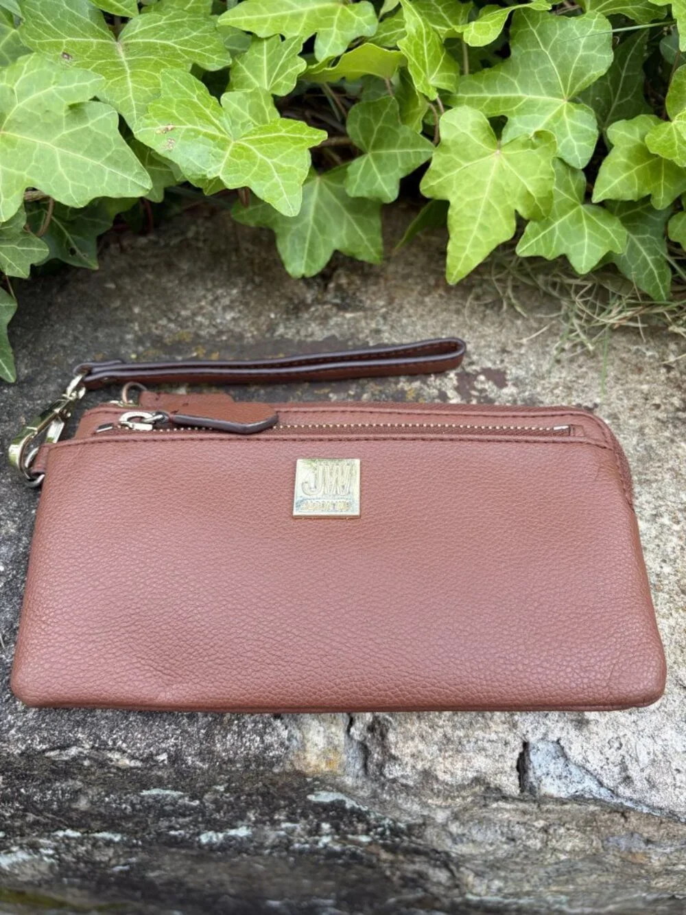 Jason Wu Brown Leather Wristlet Wallet Gold Hardware Multi Zipper Compartments